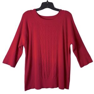 Dressbarn 18/20 red fine cable and rib sweater three quarter sleeve